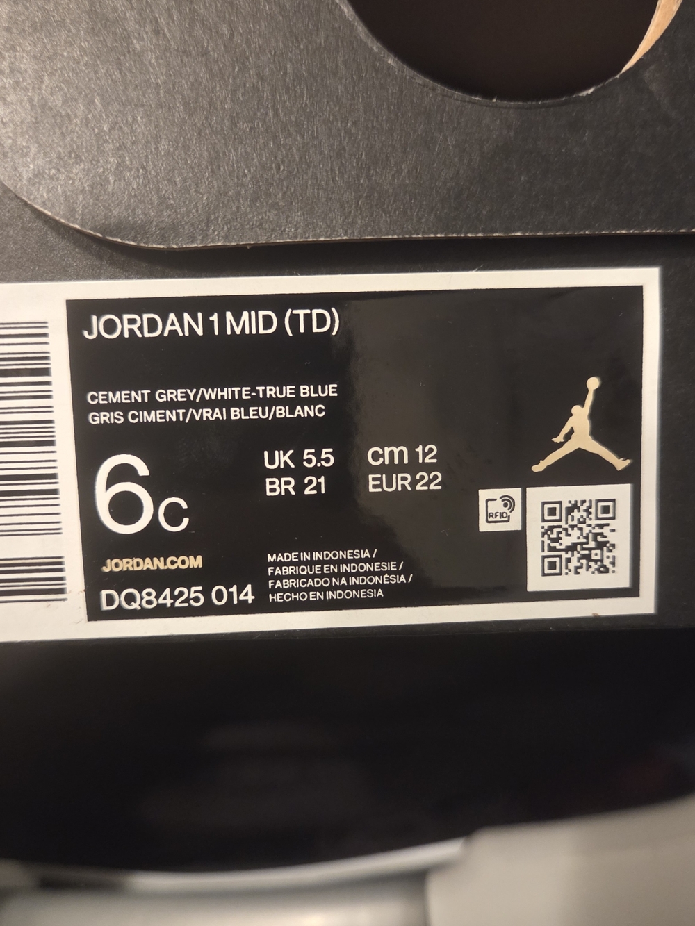Jordan 1 Mid (TD) Cement Grey White True Blue Kids Sneakers